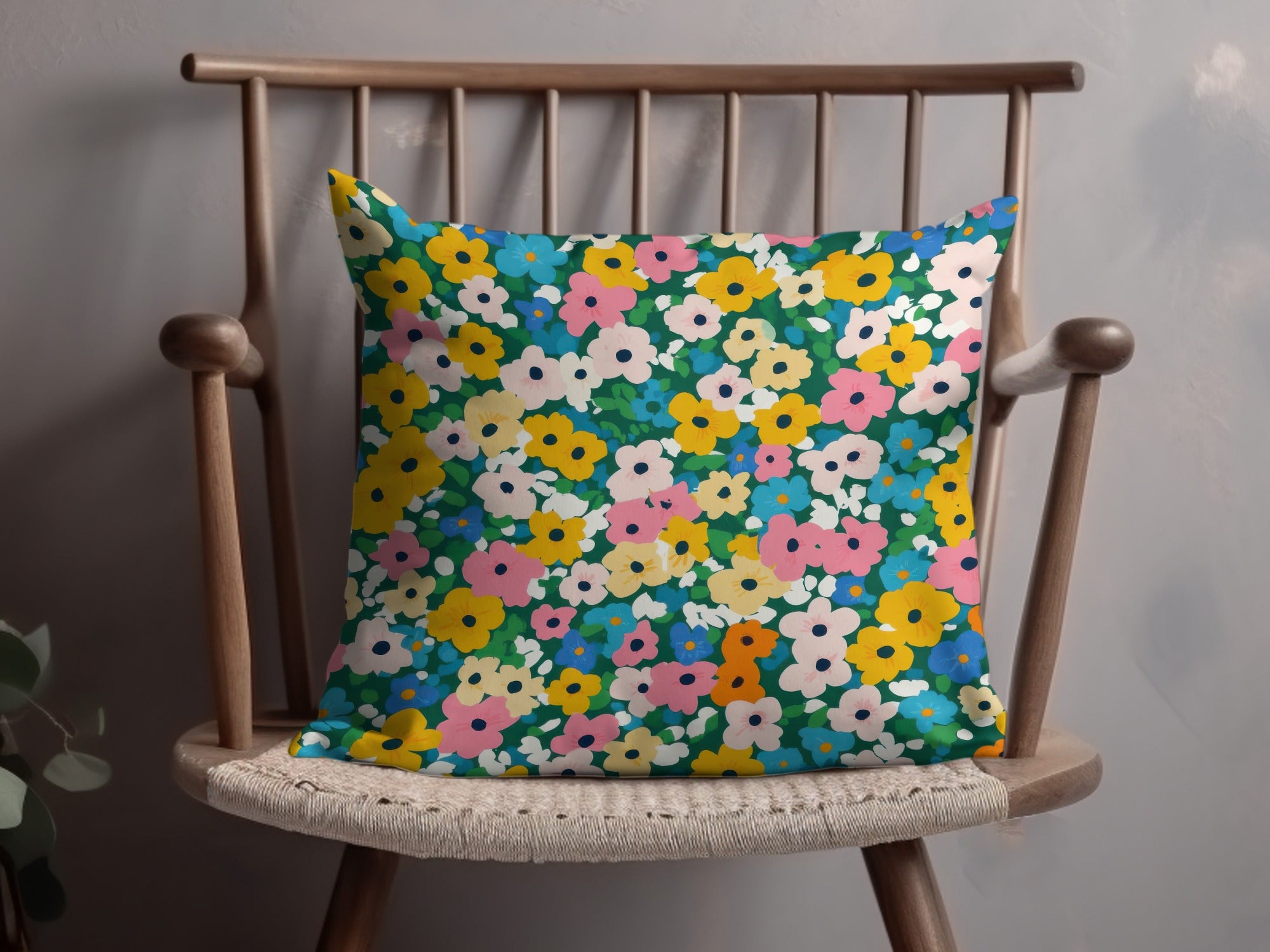 Colorful Floral Pattern Throw Pillow Decorative Cushion