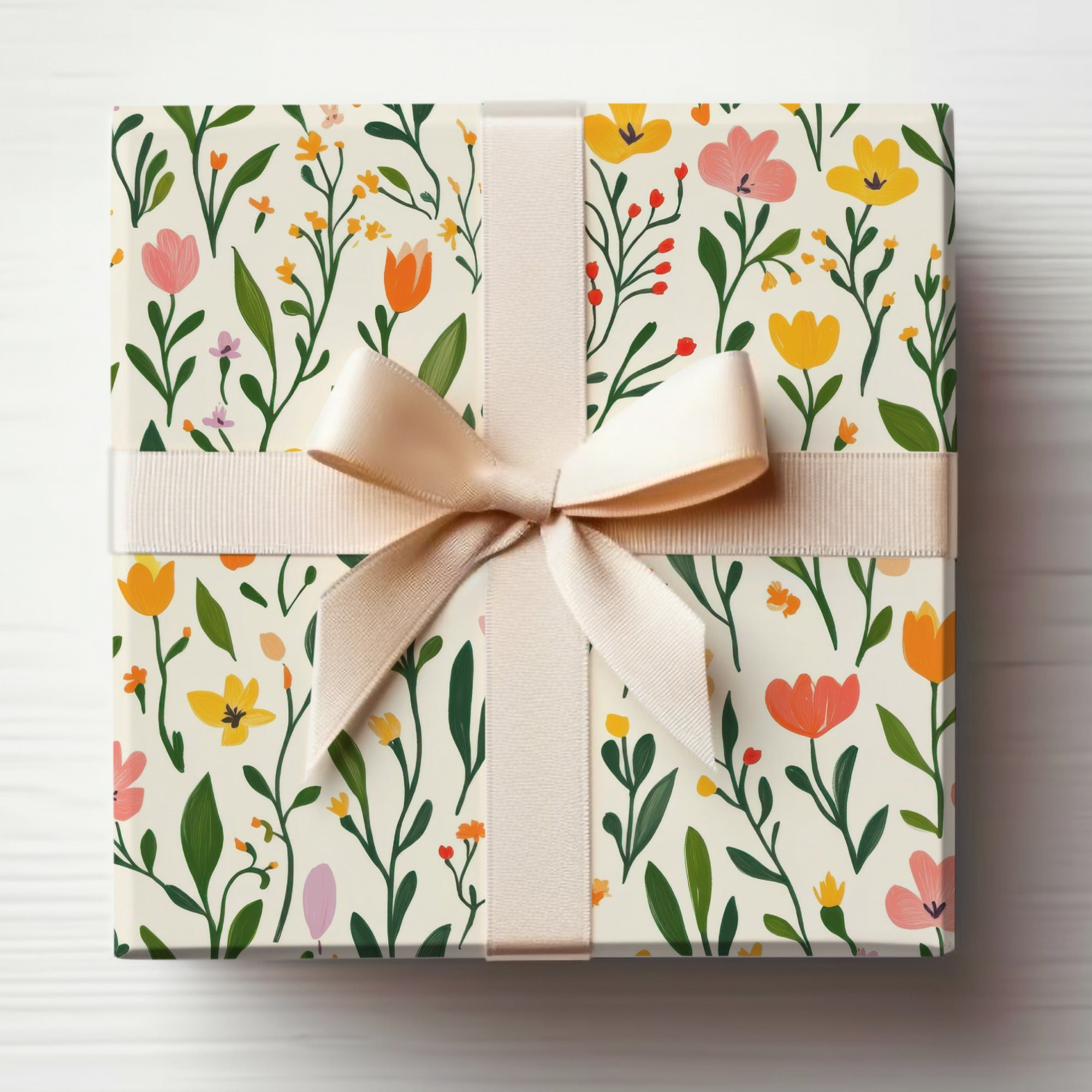 Floral Pattern Gift Wrap with Elegant Ribbon Design
