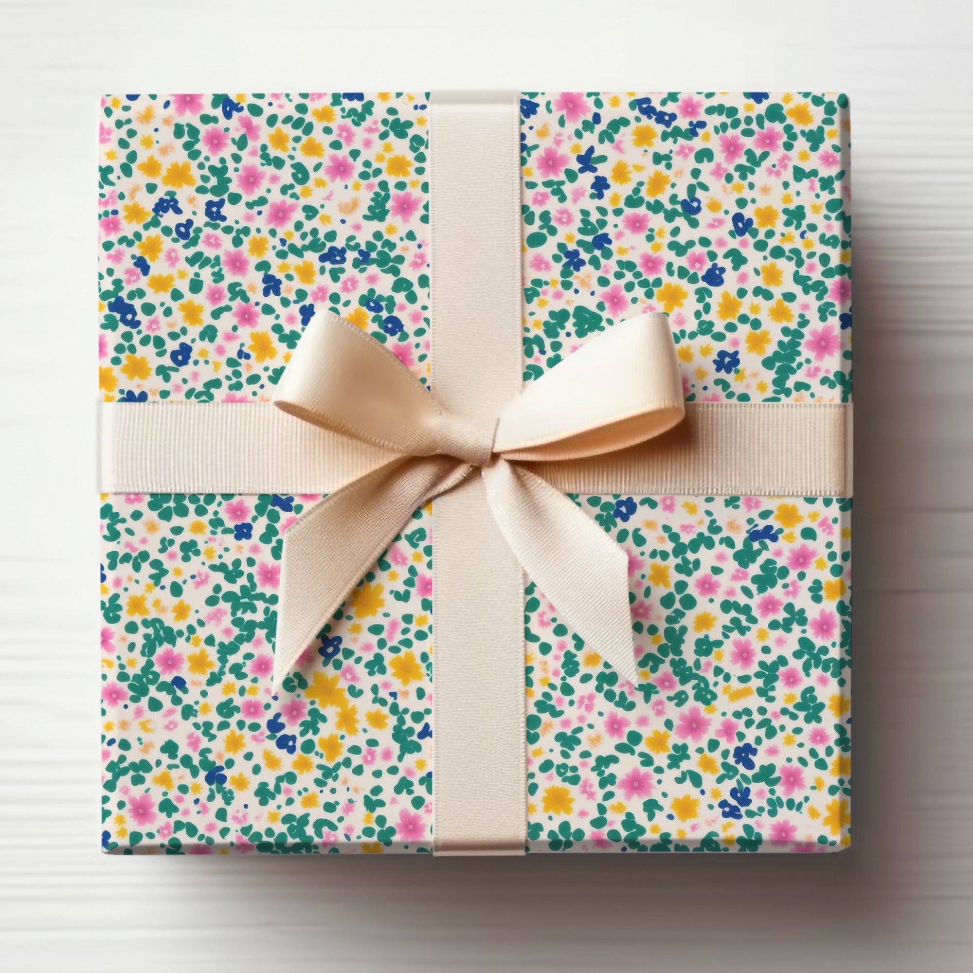Floral Design Gift Box with Cream Ribbon Package