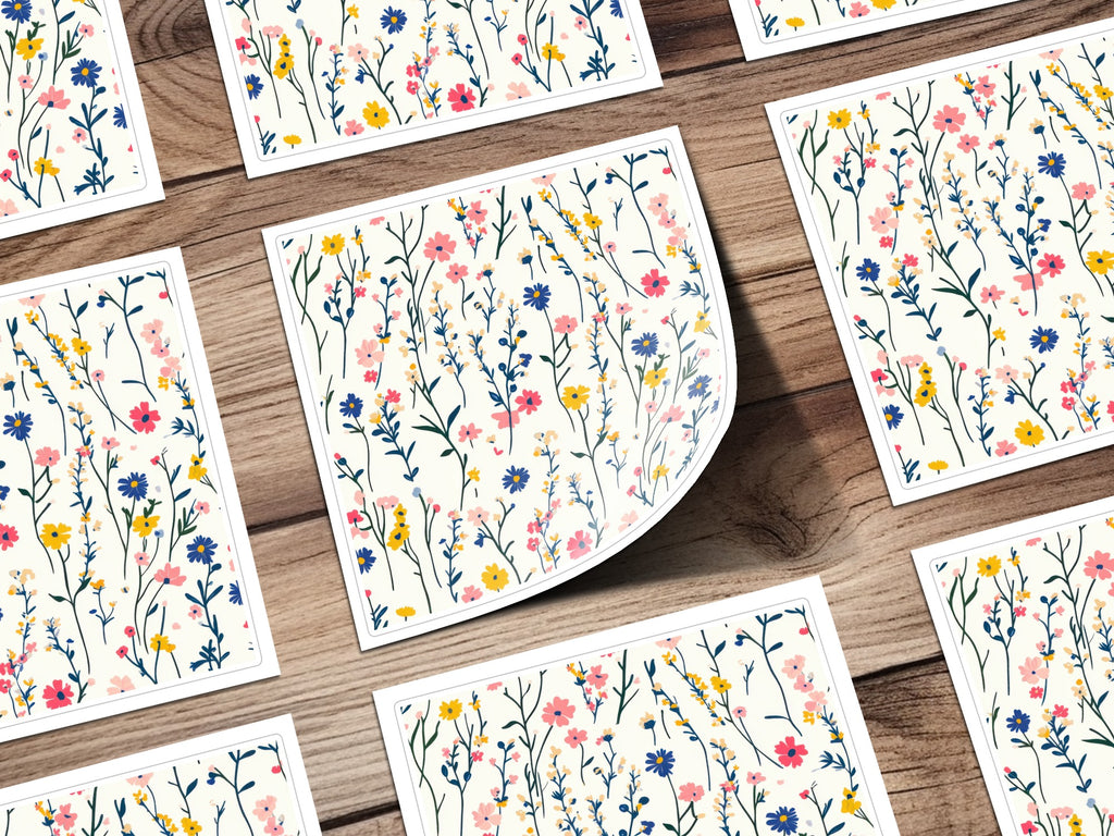 Colorful Wildflowers on White Background Sticker Sheet