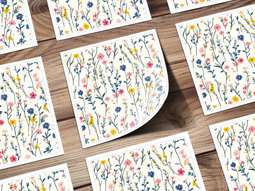 Colorful Wildflowers on White Background Sticker Sheet