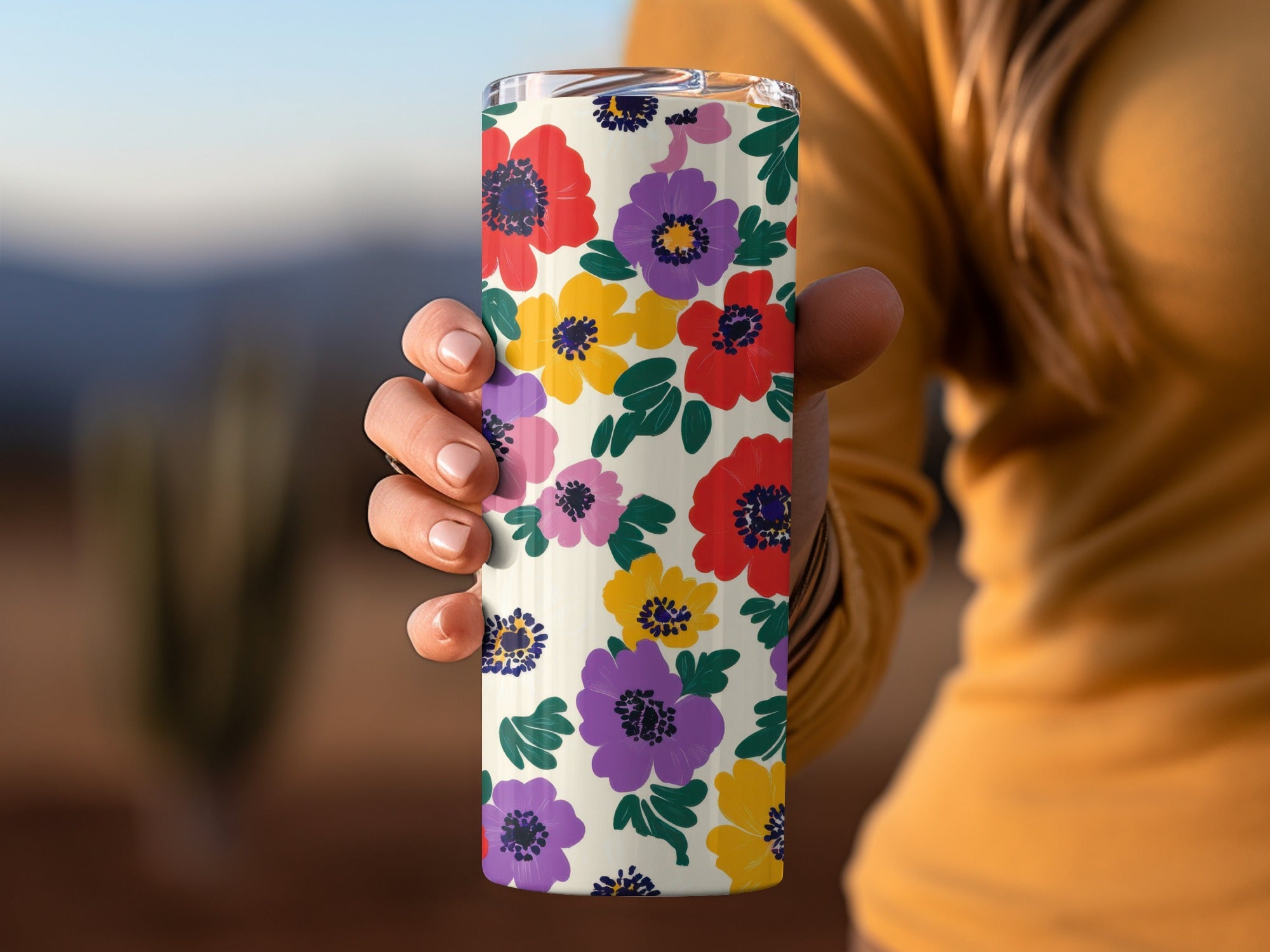 Vibrant Floral Print Insulated Tumbler for Cold Drinks