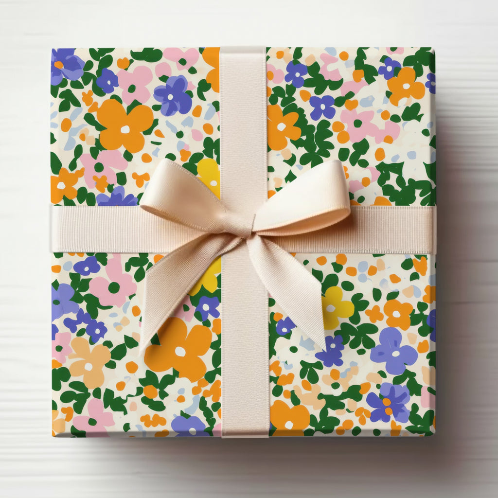 Floral Pattern Gift Box With White Ribbon Bow