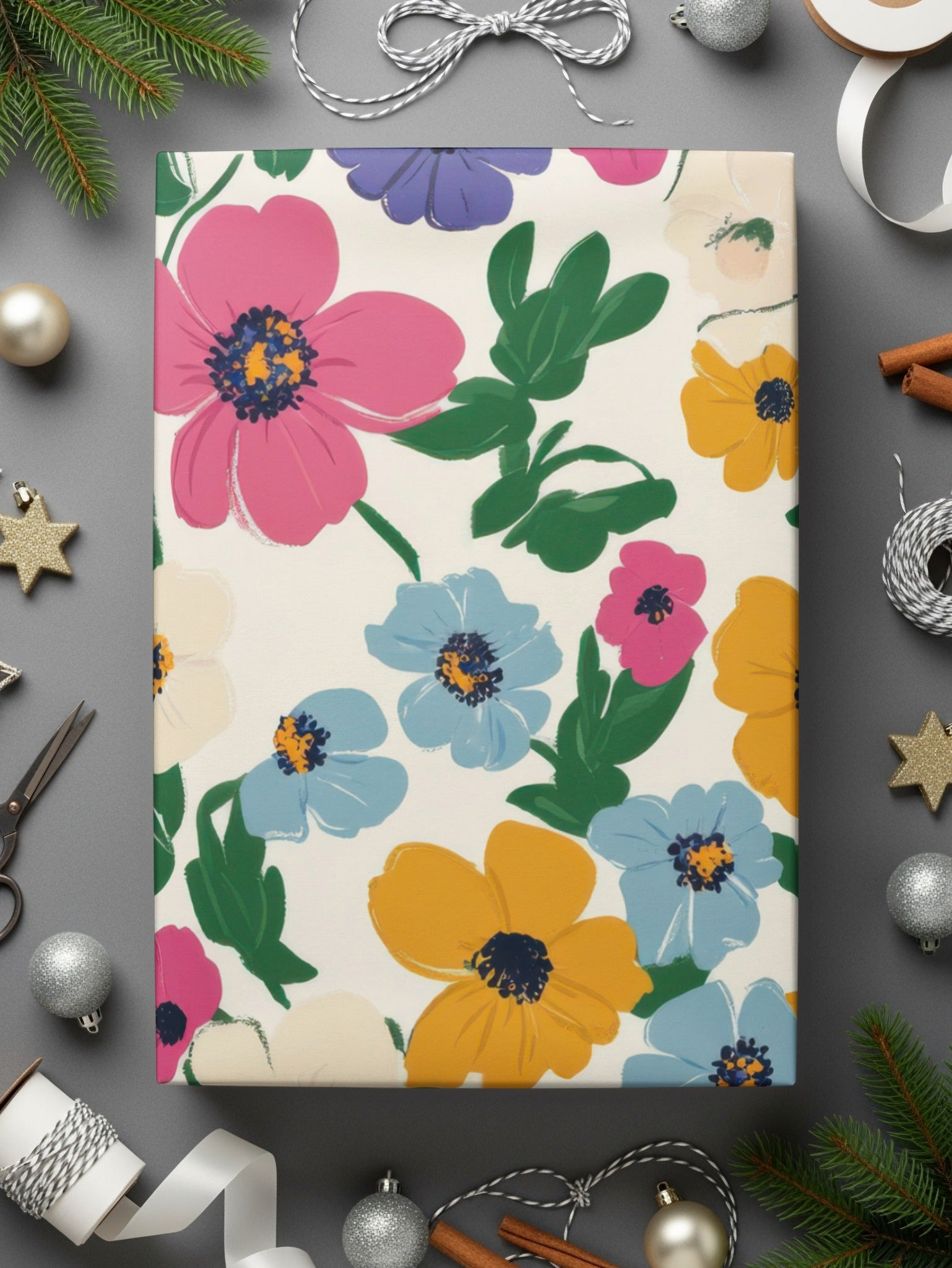 Colorful Floral Pattern Festive Gift Wrapping Paper