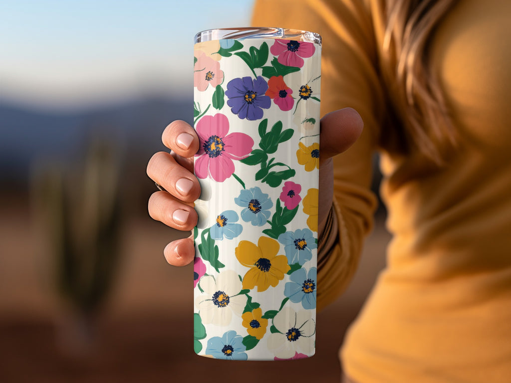 Colorful Floral Pattern Insulated Tumbler Travel Mug