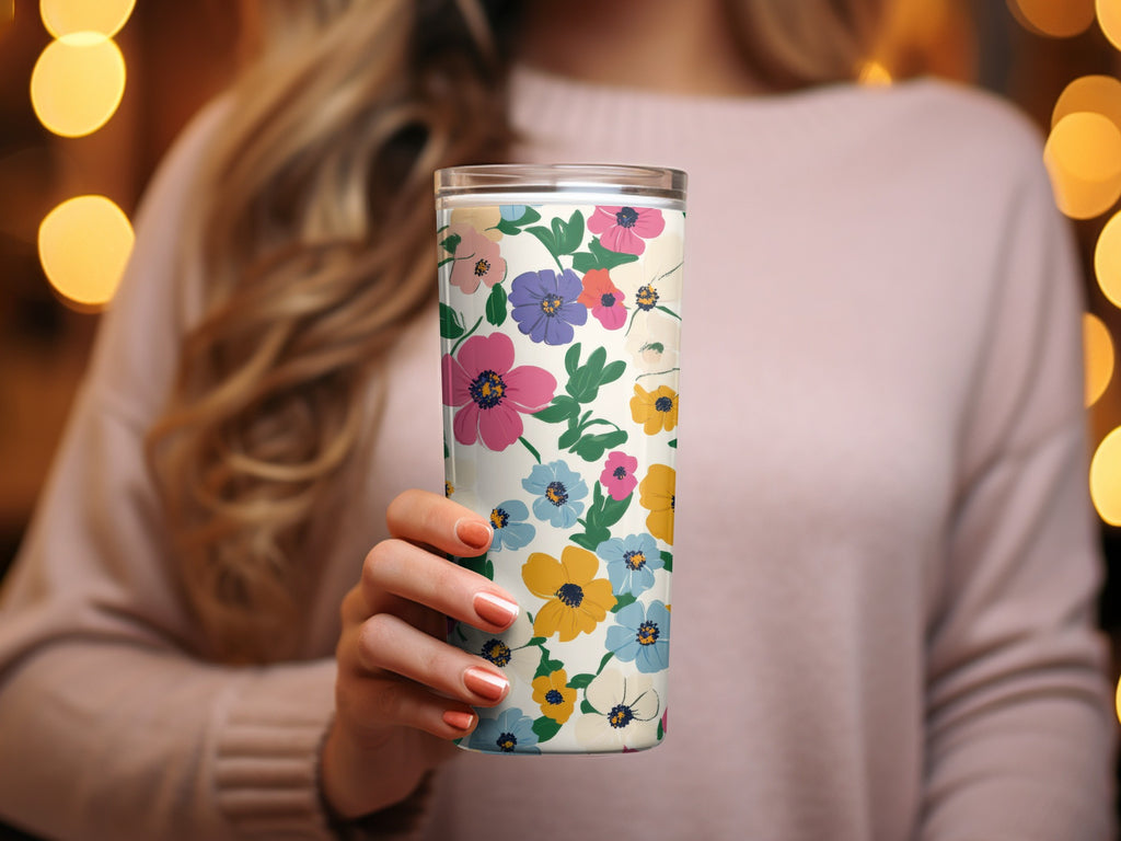 Colorful Floral Design Insulated Tumbler Cup for Beverages