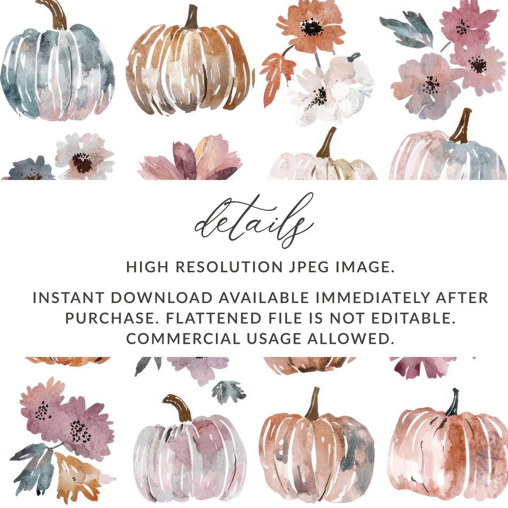 Boho Watercolor Pumpkin Seamless Pattern Floral Digital Paper, - Moore and Mountain