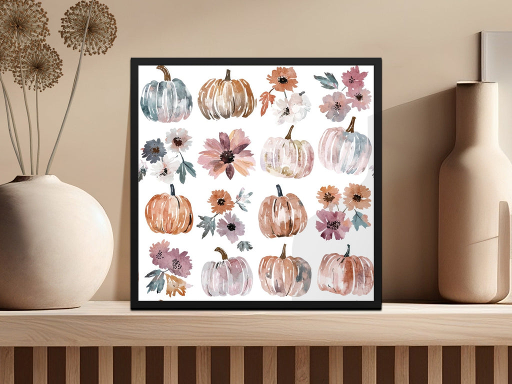 Boho Watercolor Pumpkin Seamless Pattern Floral Digital Paper, - Moore and Mountain
