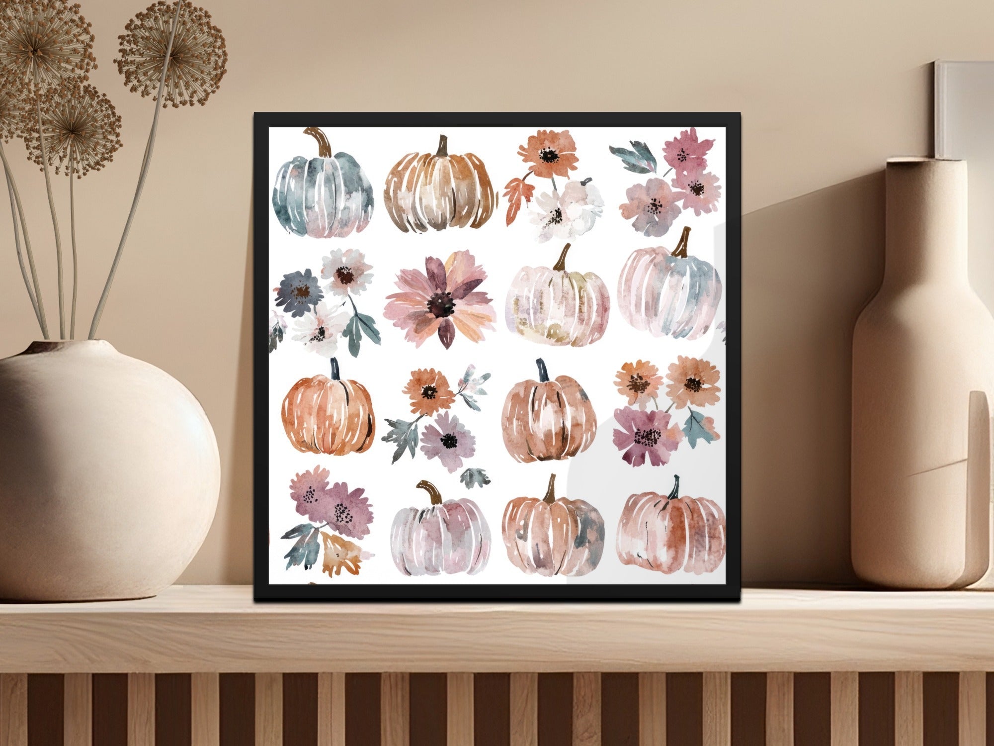 Boho Watercolor Pumpkin Seamless Pattern Floral Digital Paper, - Moore and Mountain