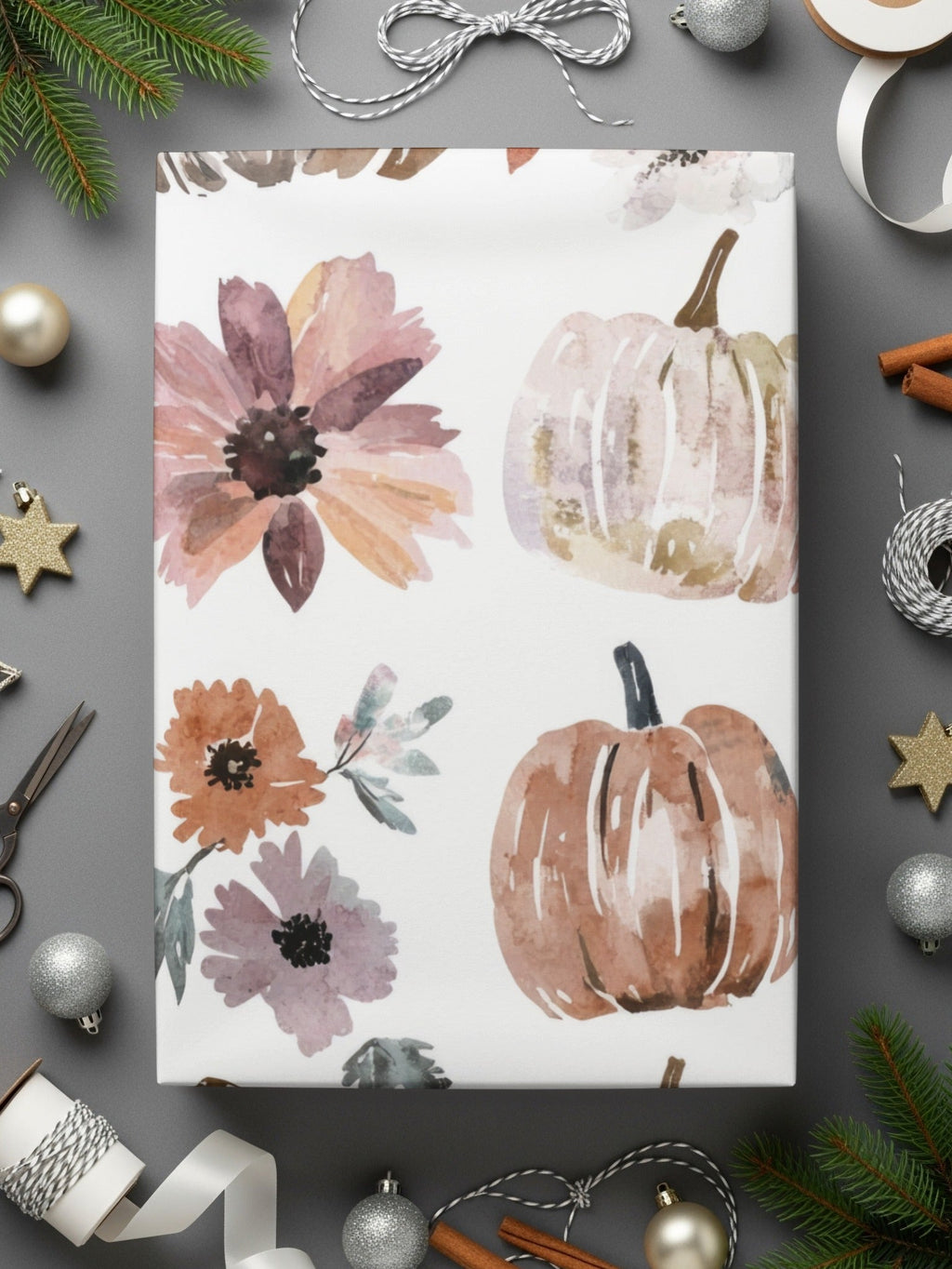 Boho Watercolor Pumpkin Seamless Pattern Floral Digital Paper, - Moore and Mountain