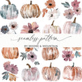 Boho Watercolor Pumpkin Seamless Pattern Floral Digital Paper, - Moore and Mountain