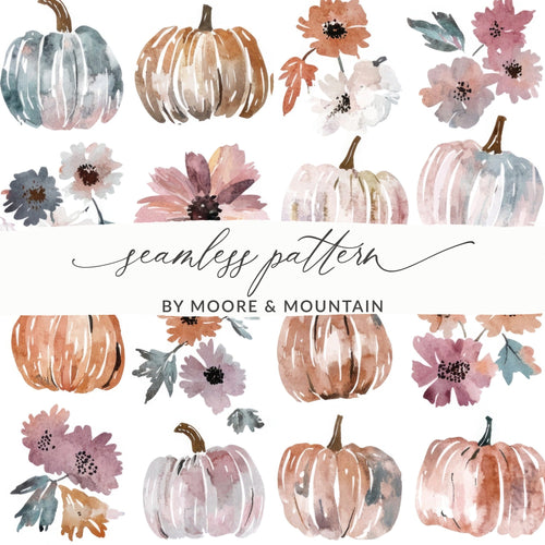 Boho Watercolor Pumpkin Seamless Pattern Floral Digital Paper, - Moore and Mountain