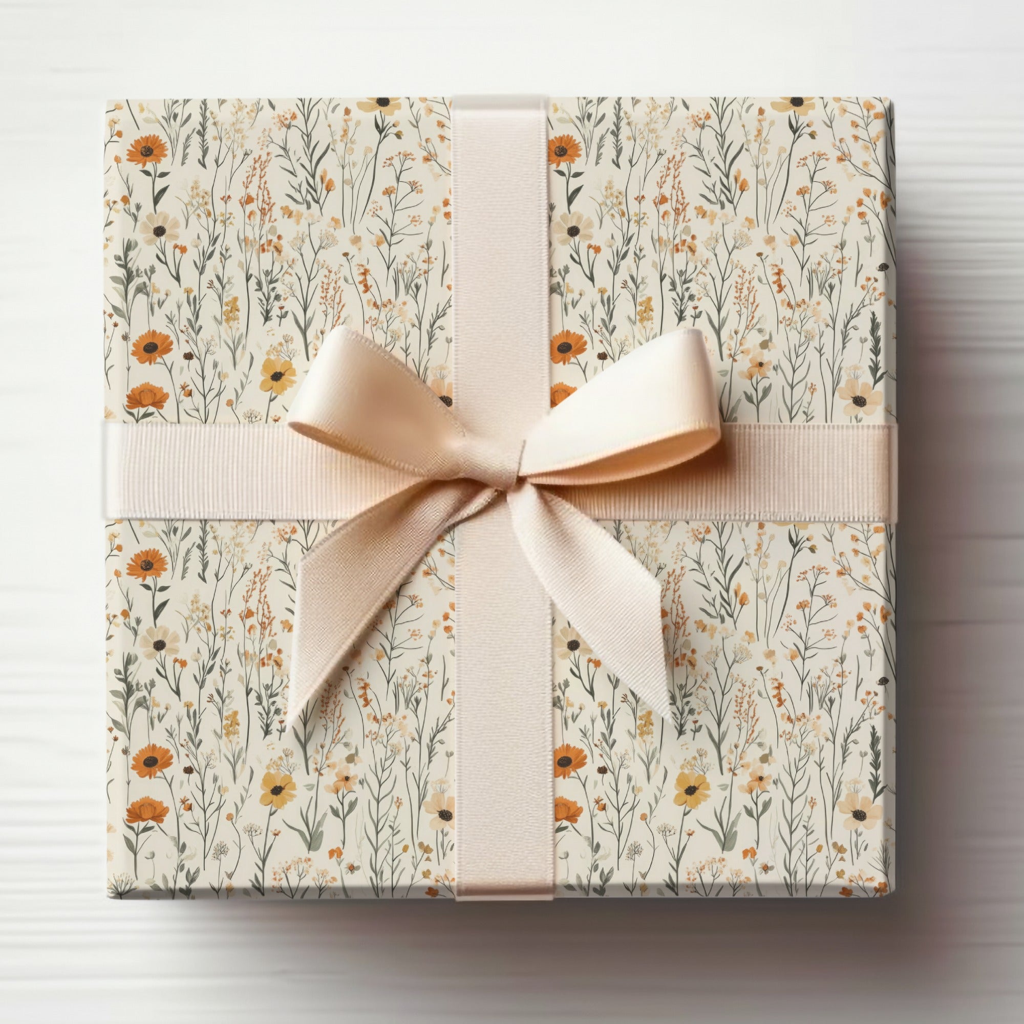 Elegant Floral Gift Wrap with Delicate Bow Design