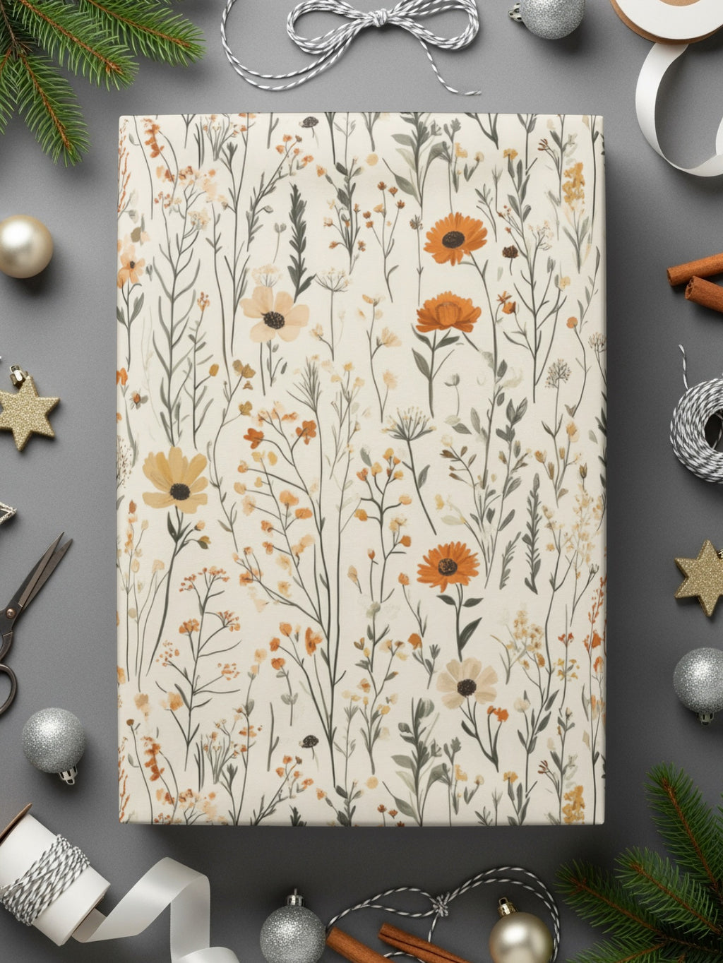 Floral Themed Wrapping Paper with Orange Blossoms