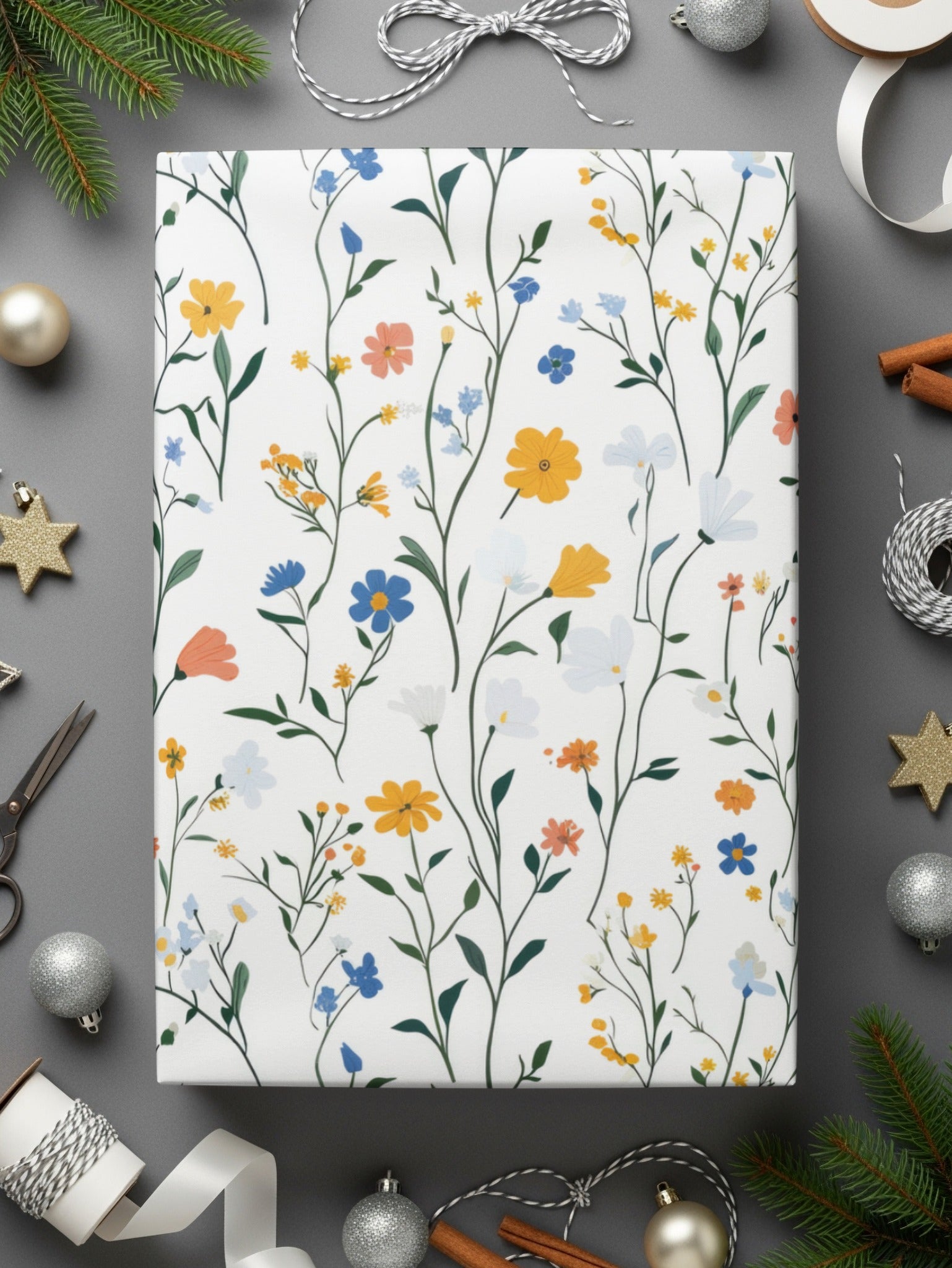 Floral Pattern Gift Wrap Paper with Colorful Flower Design