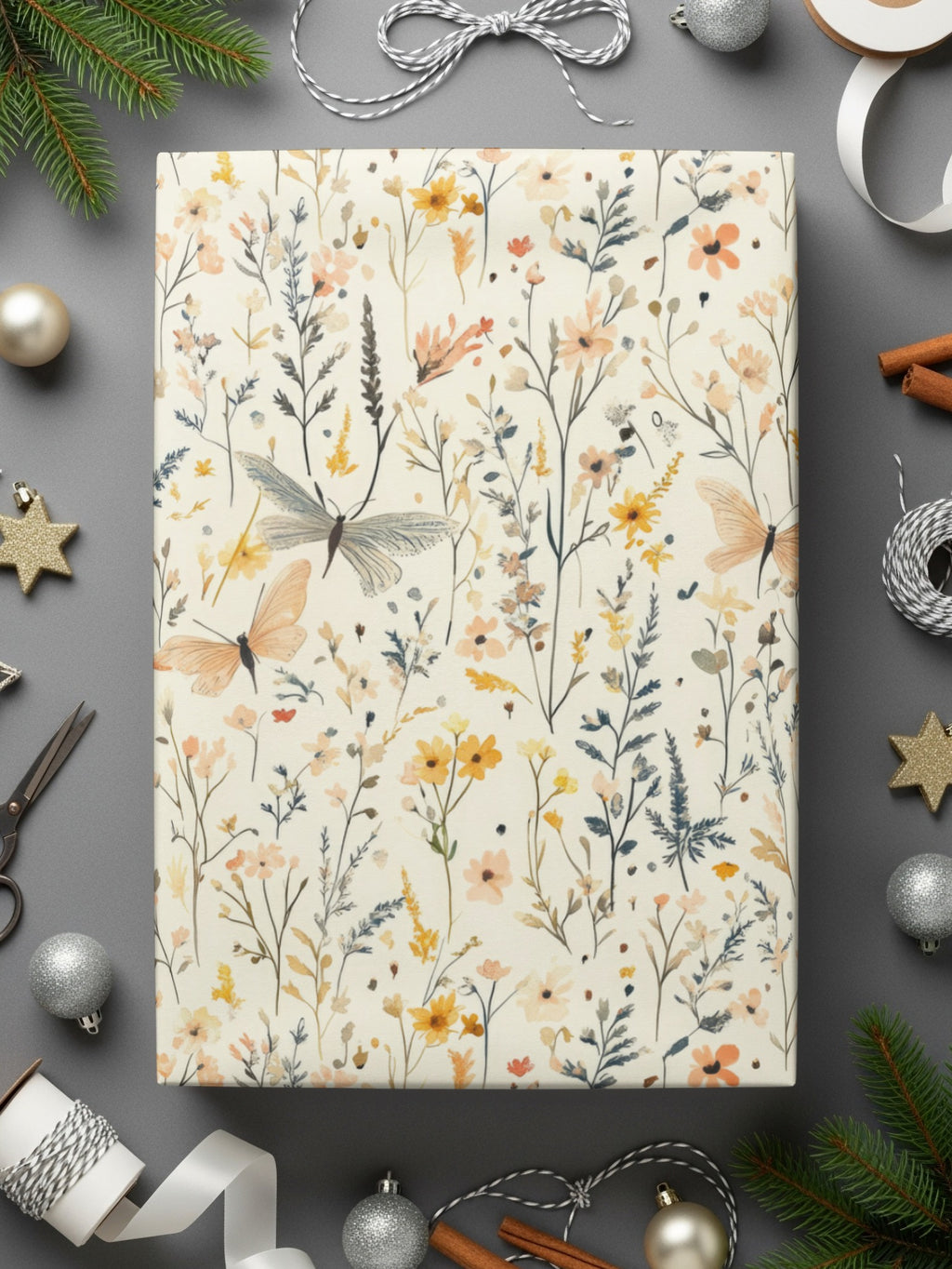 Elegant Floral and Butterfly Gift Wrapping Paper