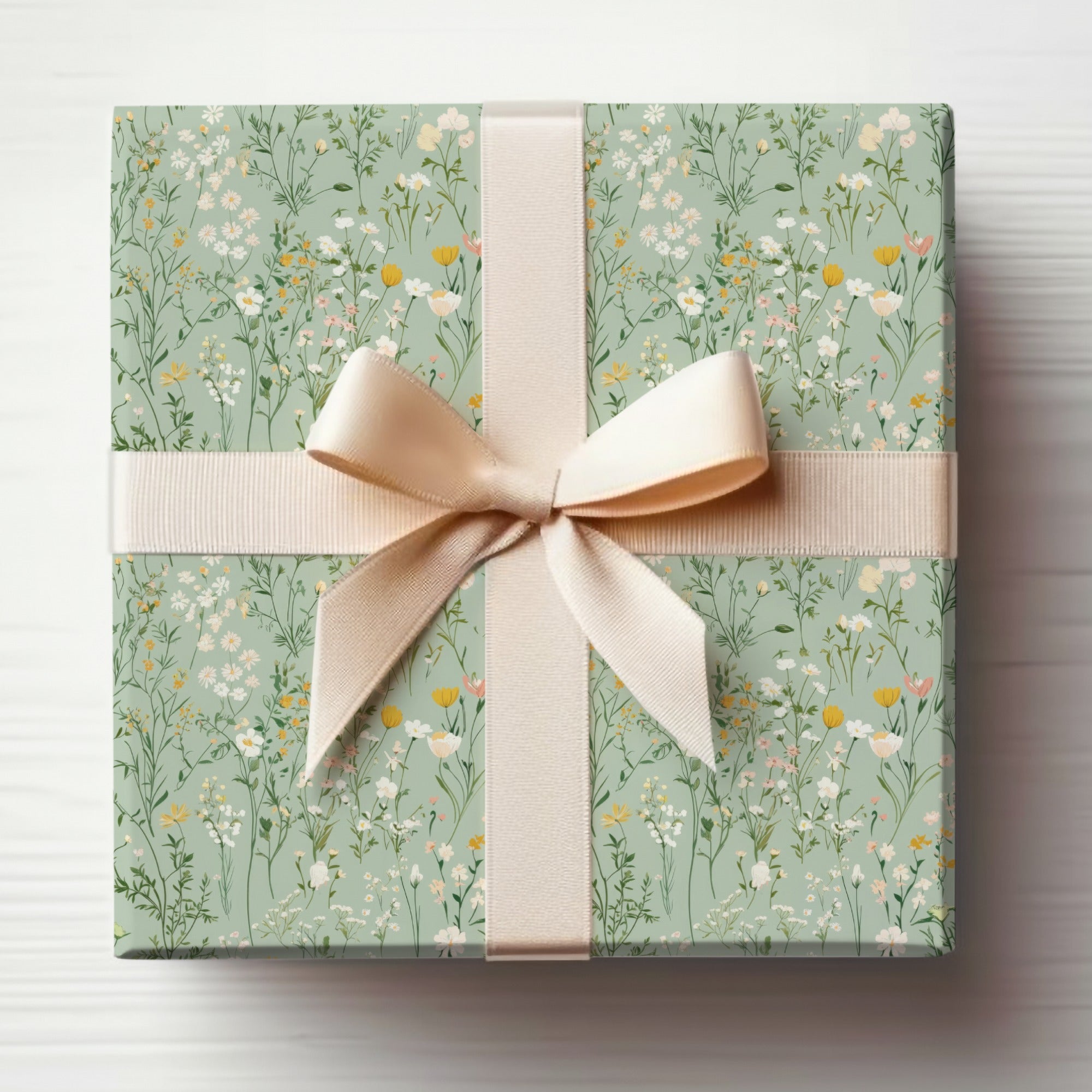 Elegant Floral Gift Wrap with Ribbon Bow Decor