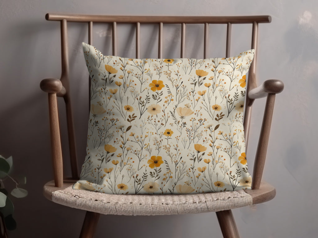 Vintage Yellow Floral Throw Pillow for Home Decor