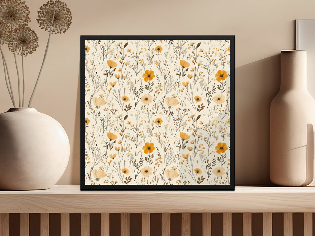 Elegant Floral Wall Art in Yellow and Beige Tones Poster