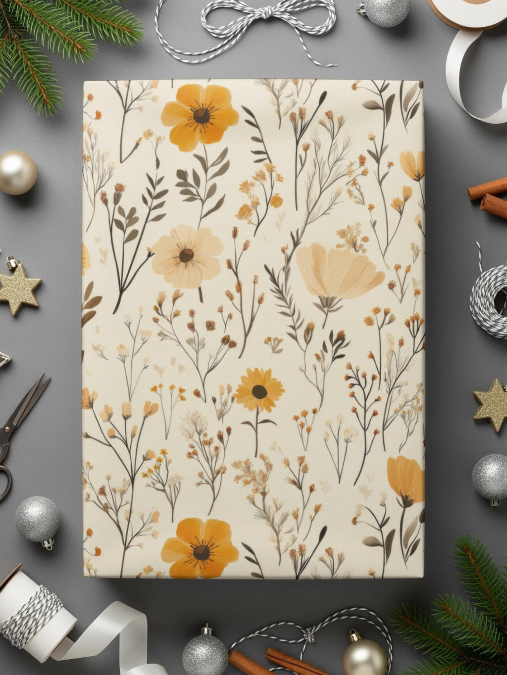 Beautiful Yellow Floral Pattern Wrapping Paper Product