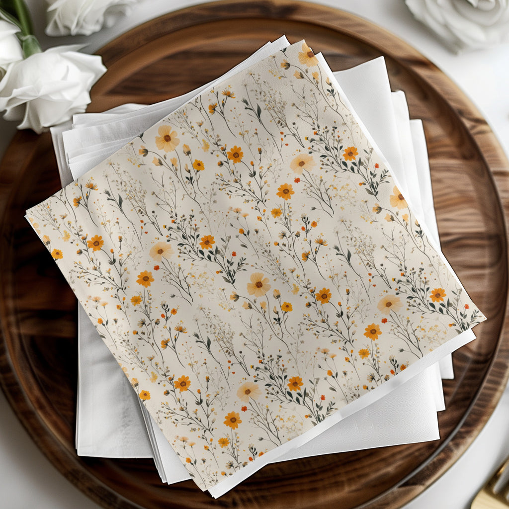 Floral Patterned Napkins with Yellow Flowers Set