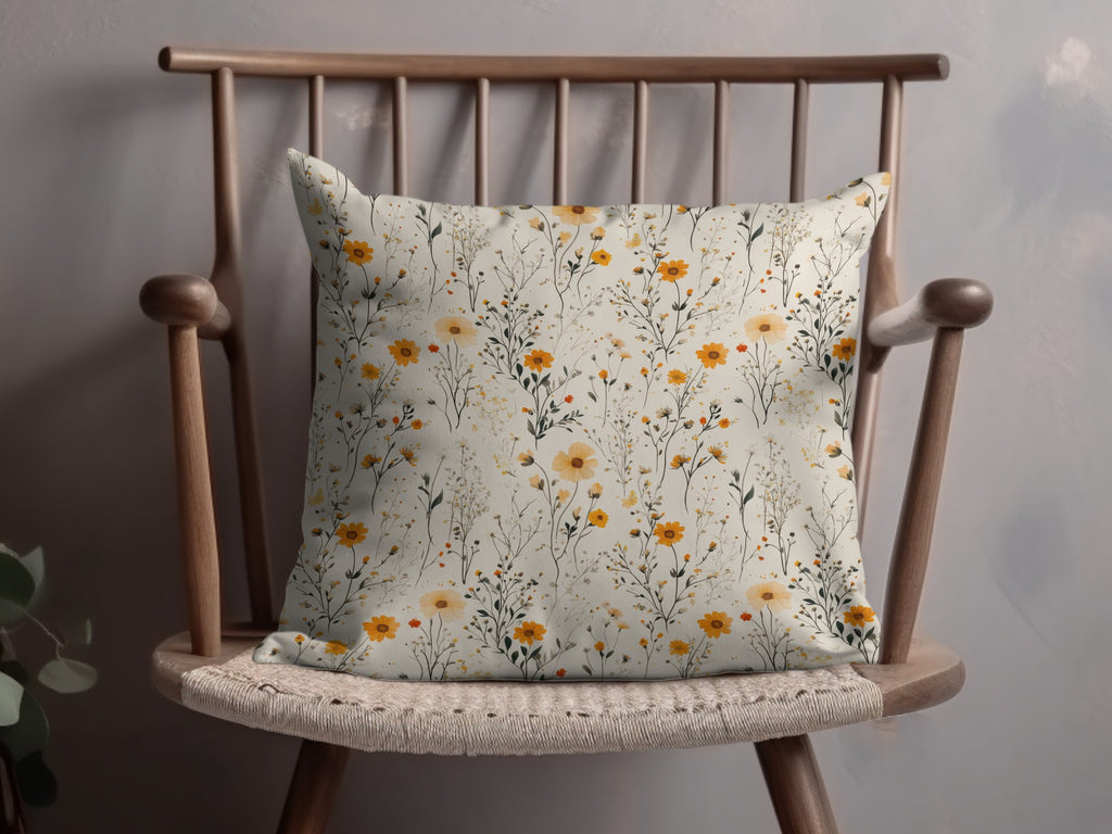 Floral Pattern Pillow with Yellow and Orange Flowers