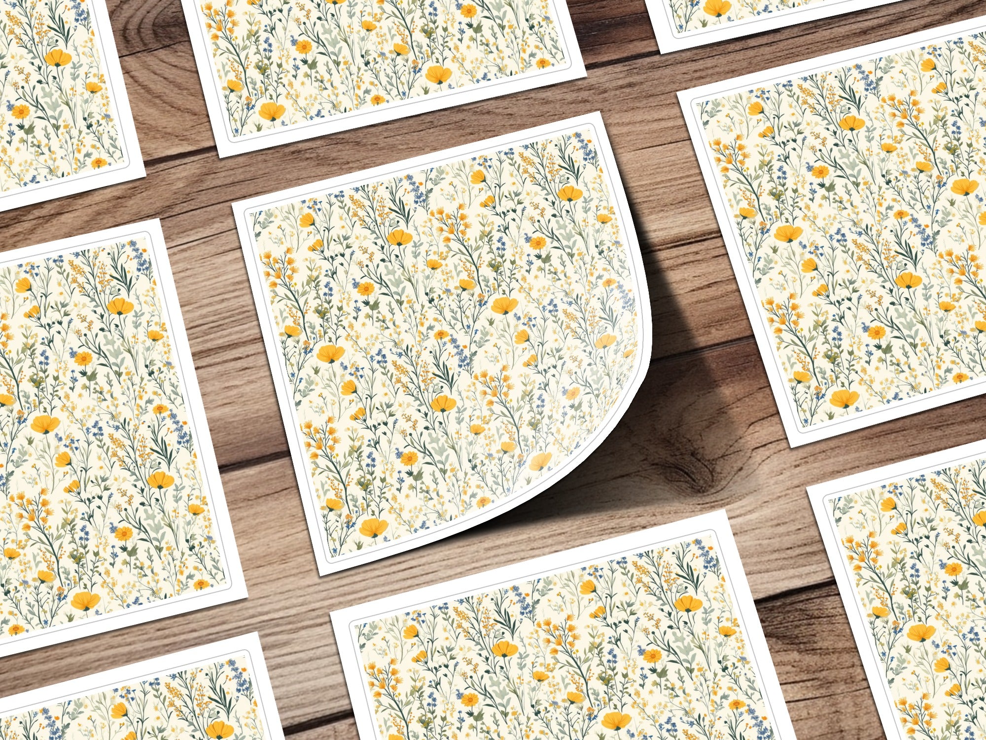 Floral Yellow and Blue Patterned Decorative Paper Product