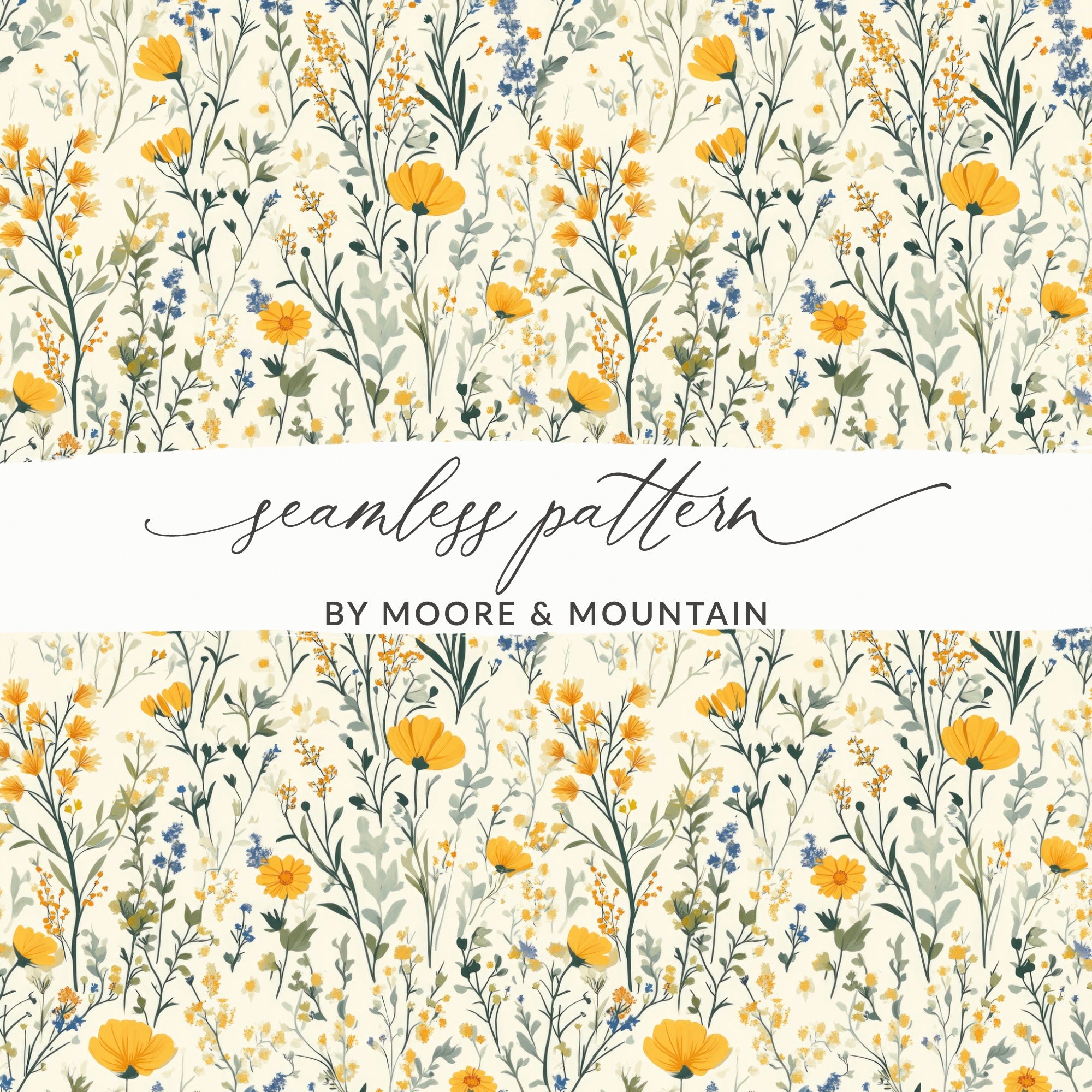 Yellow and Blue Floral Seamless Pattern Design