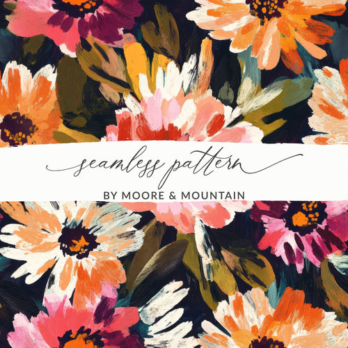 Bold Blooms Seamless Pattern Dark Floral Abstract Floral Delight Bold Colors Beautiful Digital - Moore and Mountain