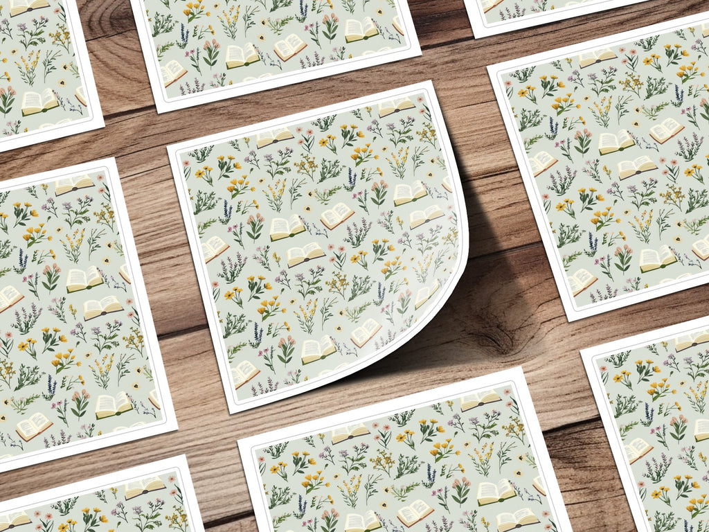 Book and Floral Seamless Pattern Digital Paper, Vintage Flowers Design, Reading Lover Gift, Botanical Surface Pattern, Commercial Use - Moore and Mountain