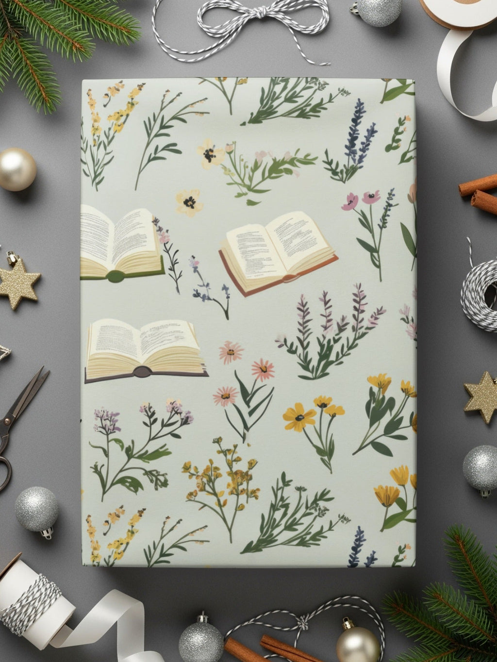 Book and Floral Seamless Pattern Digital Paper, Vintage Flowers Design, Reading Lover Gift, Botanical Surface Pattern, Commercial Use - Moore and Mountain