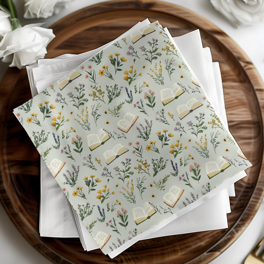 Book and Floral Seamless Pattern Digital Paper, Vintage Flowers Design, Reading Lover Gift, Botanical Surface Pattern, Commercial Use - Moore and Mountain