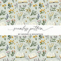 Book and Floral Seamless Pattern Digital Paper, Vintage Flowers Design, Reading Lover Gift, Botanical Surface Pattern, Commercial Use - Moore and Mountain