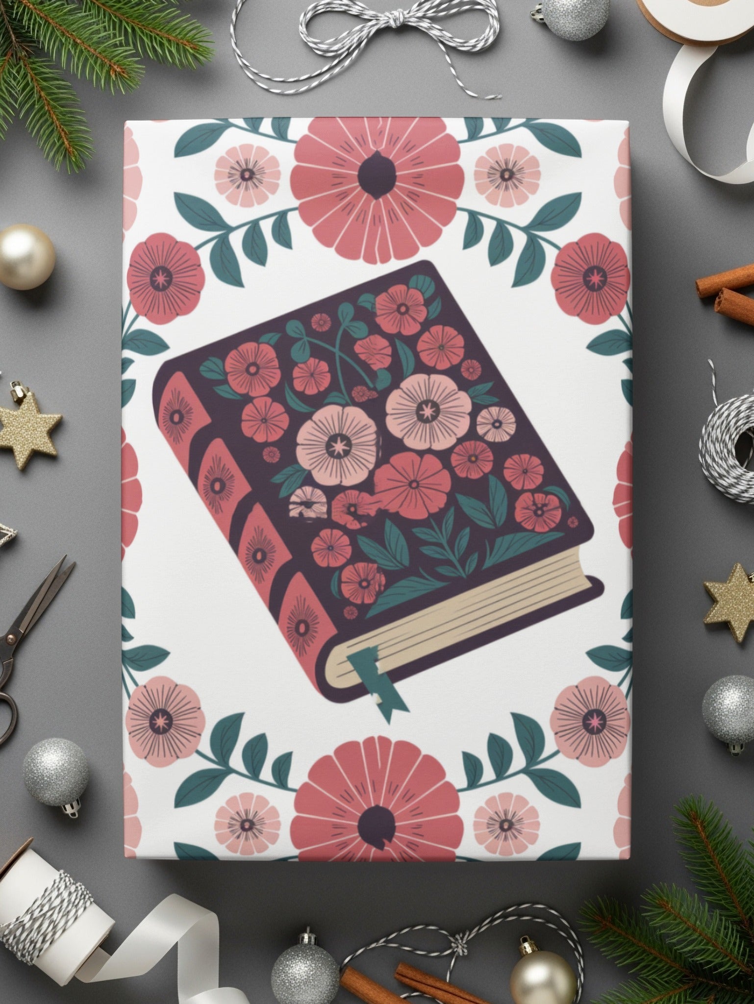 Book and Flower Digital Paper, Seamless Floral Pattern, Digital Scrapbook Paper, Fabric Design, Bookish Gift, Digital Download (138) - Moore and Mountain