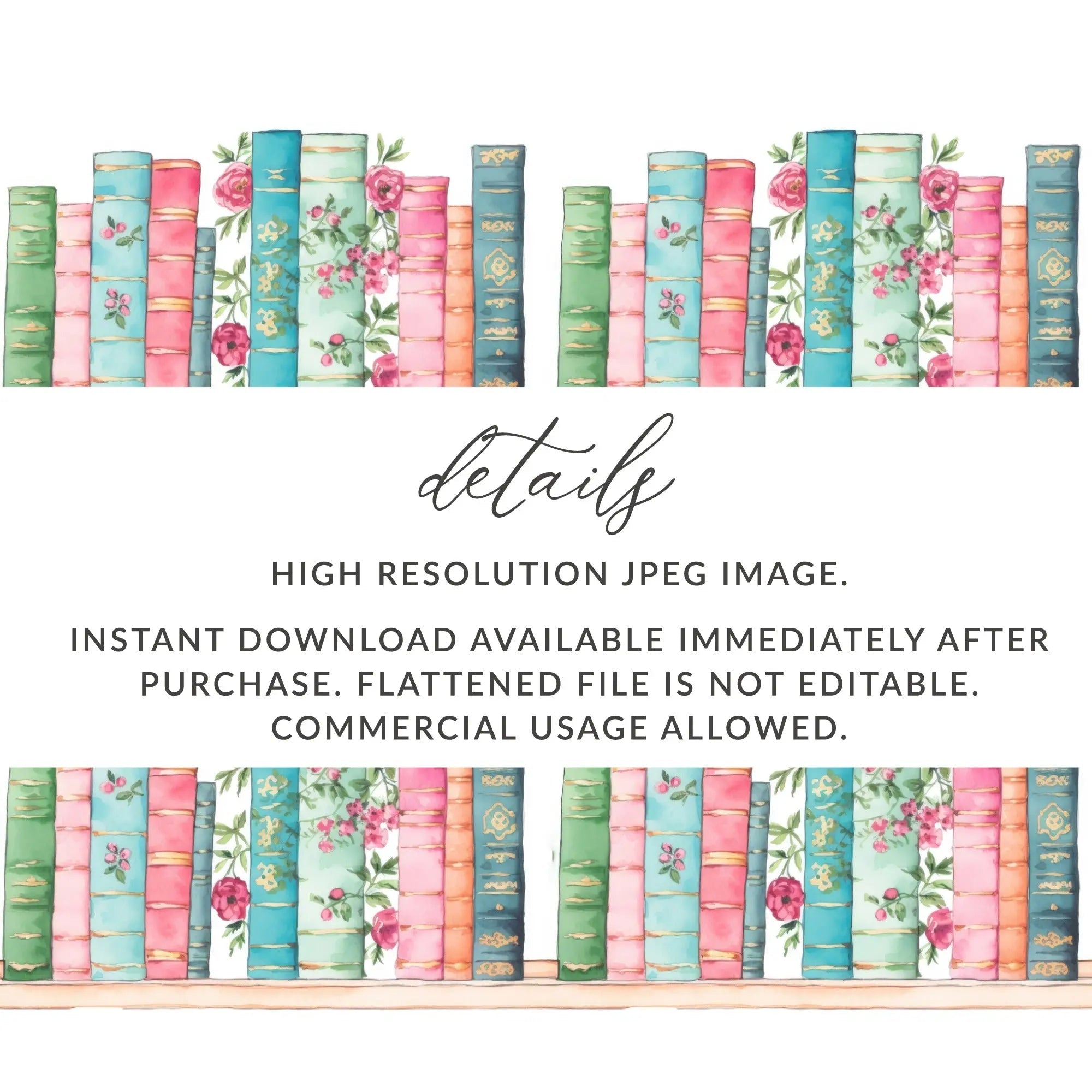 Bookshelf Digital Paper, Floral Book Digital Download, Seamless Book Pattern, Library Decor Digital, Scrapbook Paper, Book Lover Gift - Moore and Mountain