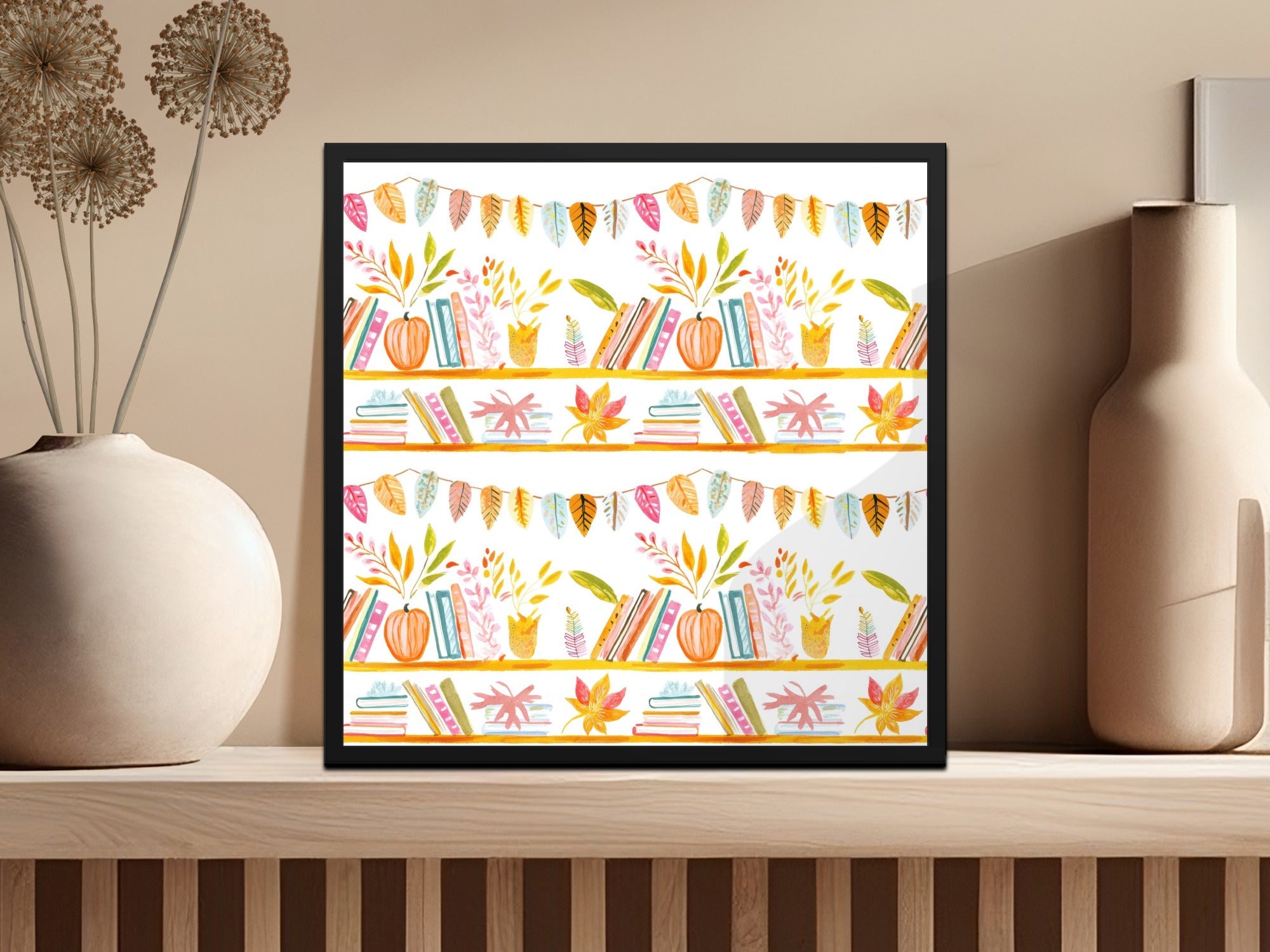 Bookshelf Seamless Pattern, Fall Digital Paper, Watercolor Books, Autumn Leaves, Reading Lover, Scrapbook Paper, Planner Printable - Moore and Mountain
