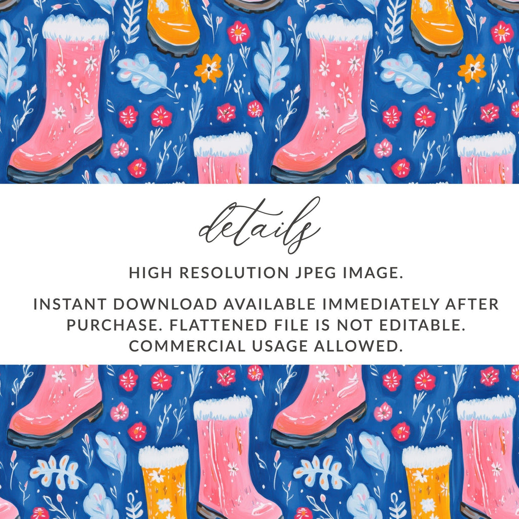 Boots and Flowers Cute Seamless Pattern Surface Design Digital - Moore and Mountain