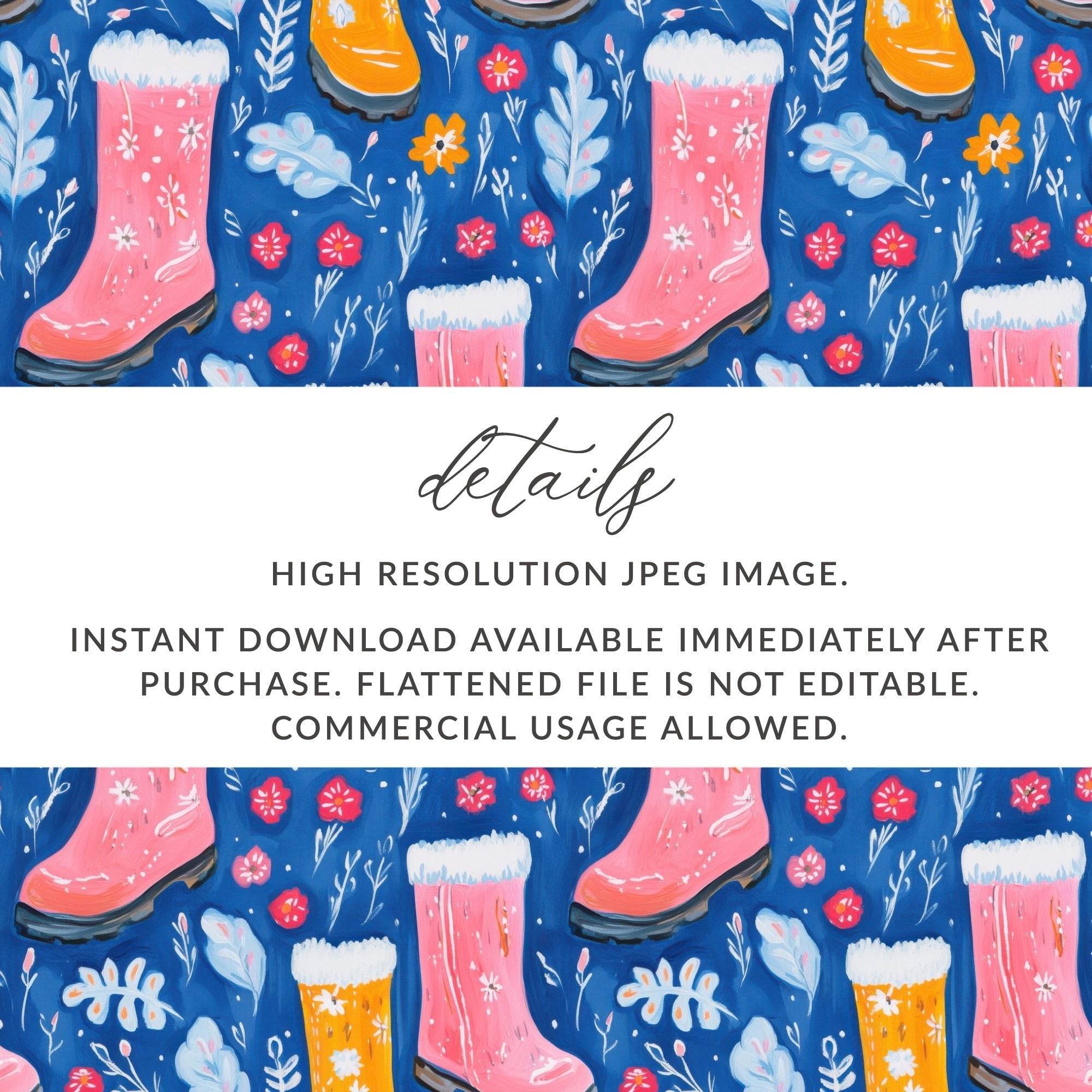 Boots and Flowers Cute Seamless Pattern Surface Design Digital - Moore and Mountain