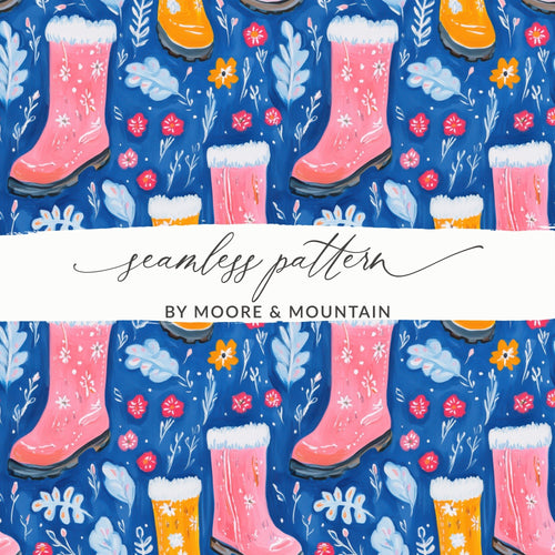 Boots and Flowers Cute Seamless Pattern Surface Design Digital - Moore and Mountain