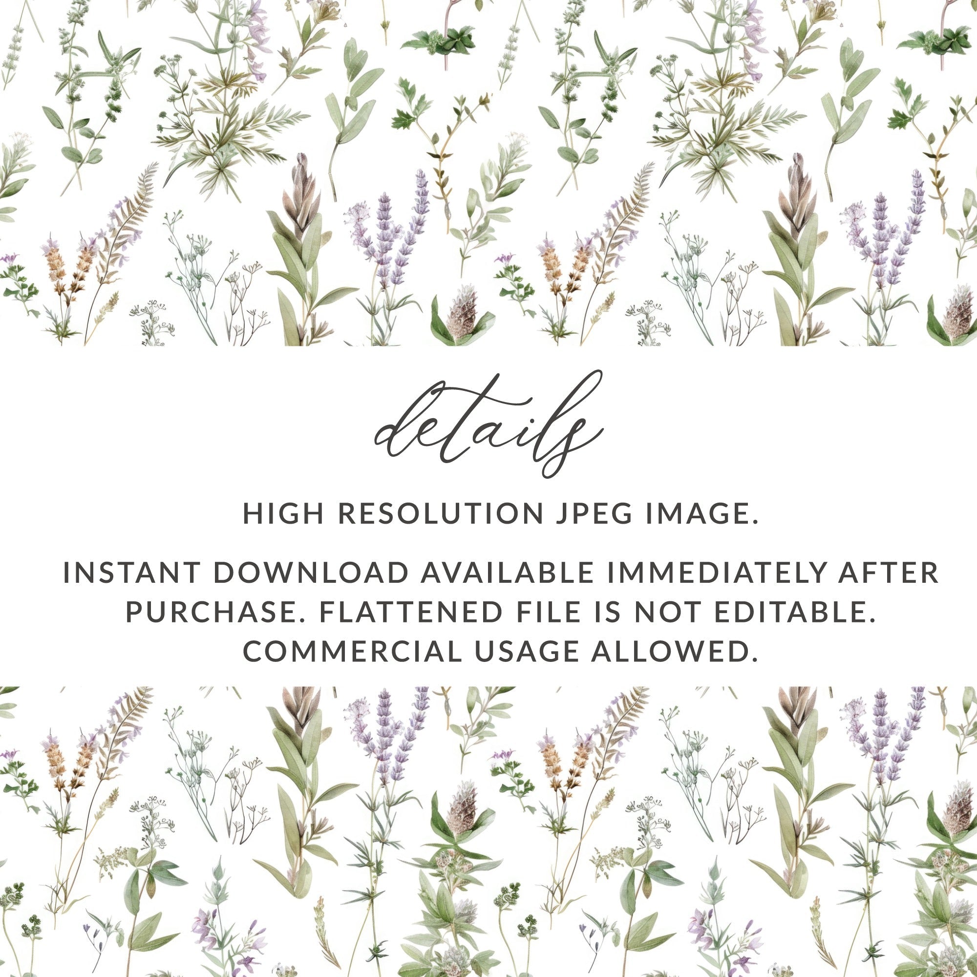 Botanical Seamless Pattern, Digital Paper Download, Floral Design, Wildflower Background, Watercolor Herb, Scrapbooking Paper, Fabric Print - Moore and Mountain