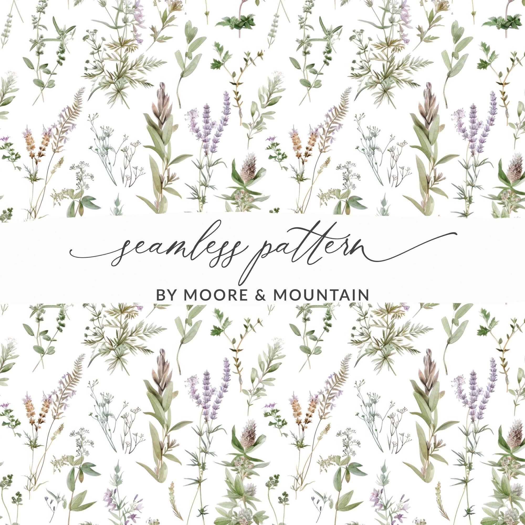 Botanical Seamless Pattern, Digital Paper Download, Floral Design, Wildflower Background, Watercolor Herb, Scrapbooking Paper, Fabric Print - Moore and Mountain