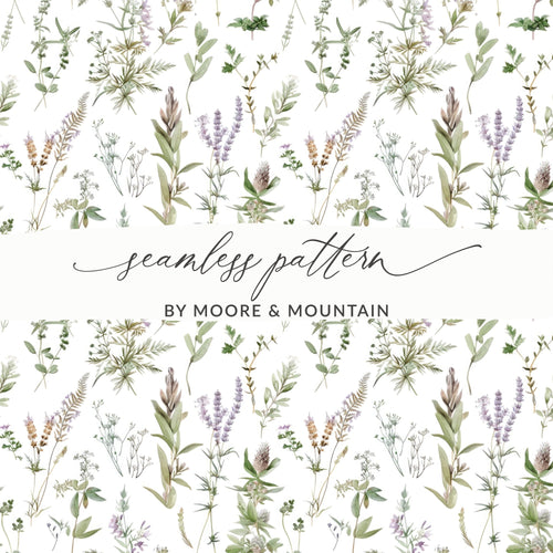 Botanical Seamless Pattern, Digital Paper Download, Floral Design, Wildflower Background, Watercolor Herb, Scrapbooking Paper, Fabric Print - Moore and Mountain