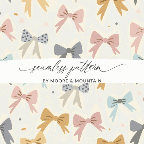 Bow Digital Paper, Seamless Bow Pattern, Pastel Bows Digital Download, Scrapbook Paper, Cute Bows, Fabric Design, Bow Background - Moore and Mountain