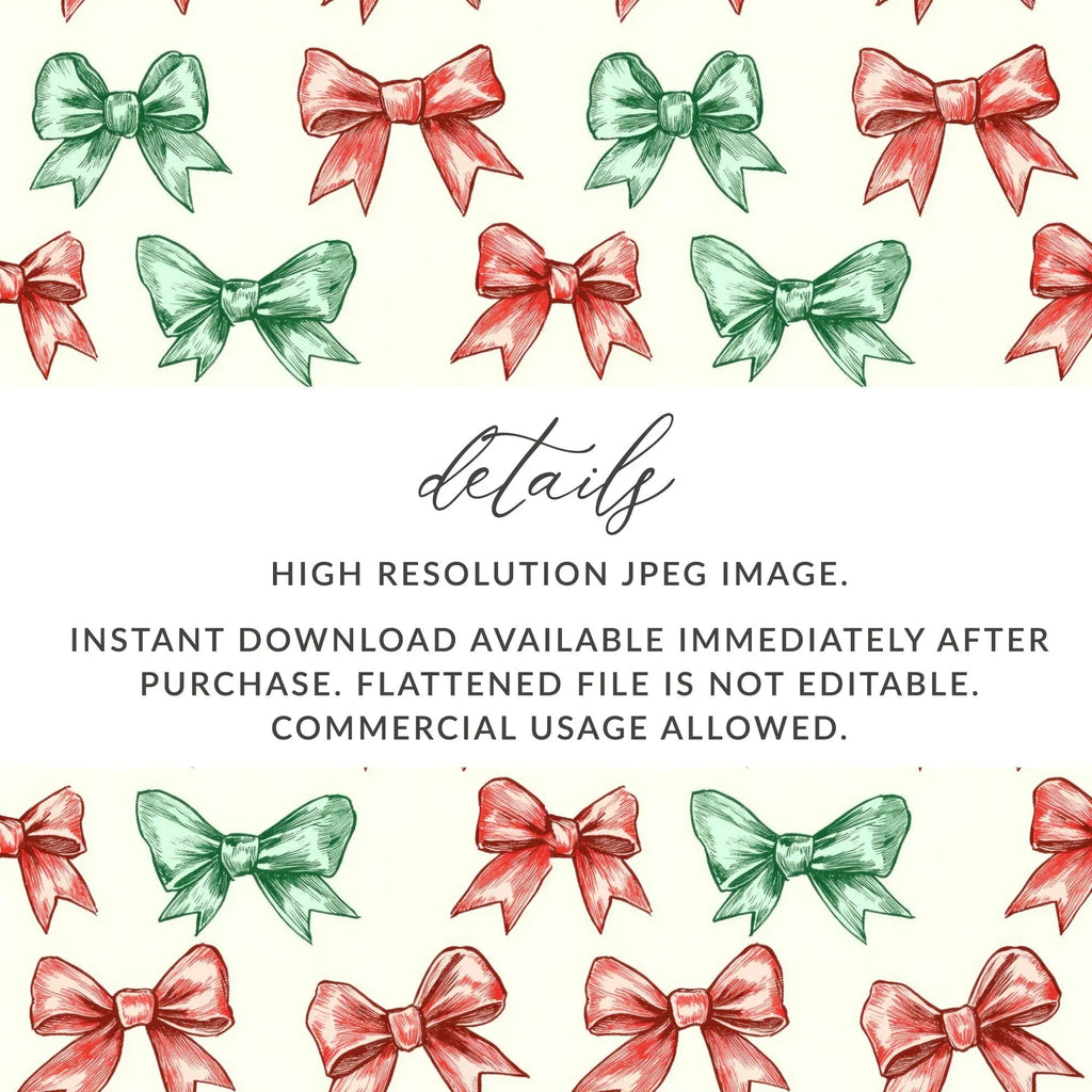 Bow Seamless Pattern, Christmas Bows, Digital Paper, Holiday Scrapbook Paper, Red and Green Bows Digital Product - Moore and Mountain