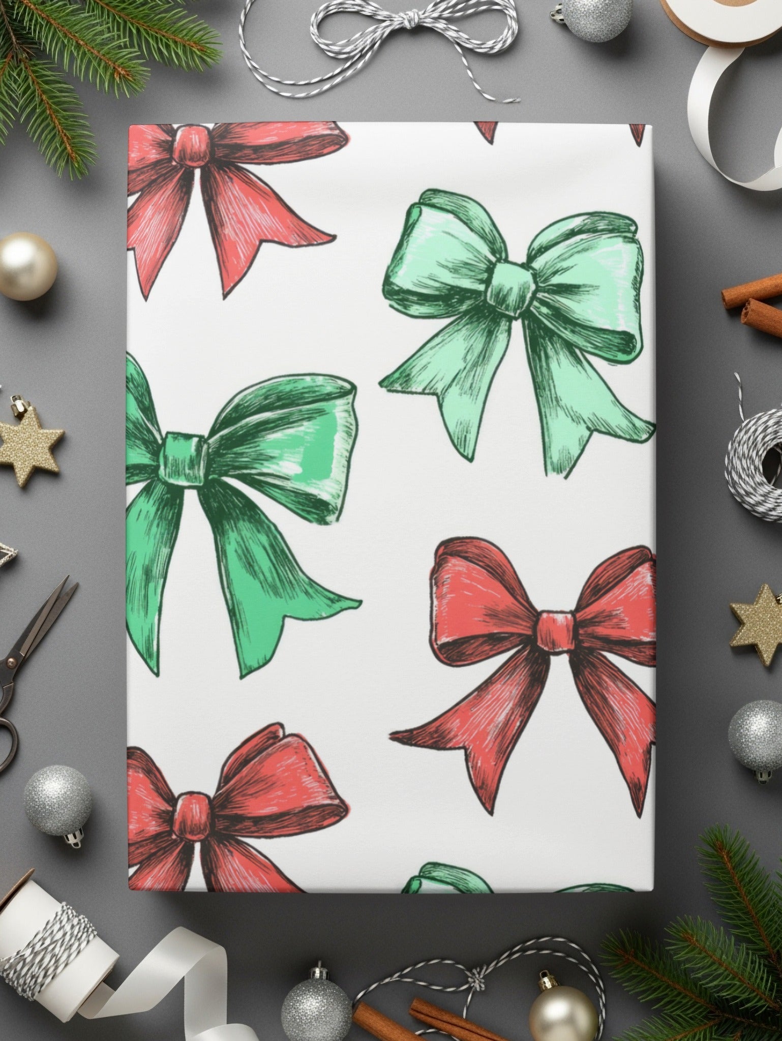 Bows Digital Paper, Seamless Bow Pattern, Holiday Digital Paper, Christmas Bows, Gift Bows, Scrapbook Paper, Bows Background - Moore and Mountain
