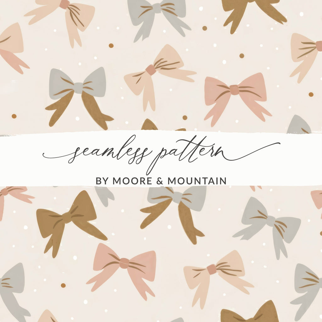 Bows Digital Paper, Seamless Pattern Background, Cute Gift Wrap Printable Paper, Scrapbook Paper, Digital Download, Commercial Use - Moore and Mountain