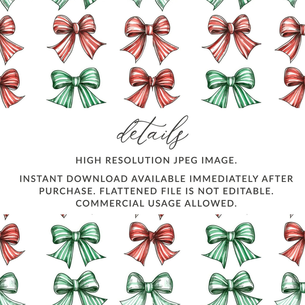 Christmas Bows Digital Paper, Red and Green Bow Pattern, Holiday Seamless Pattern, Festive Background, Scrapbooking Paper, Digital Download - Moore and Mountain