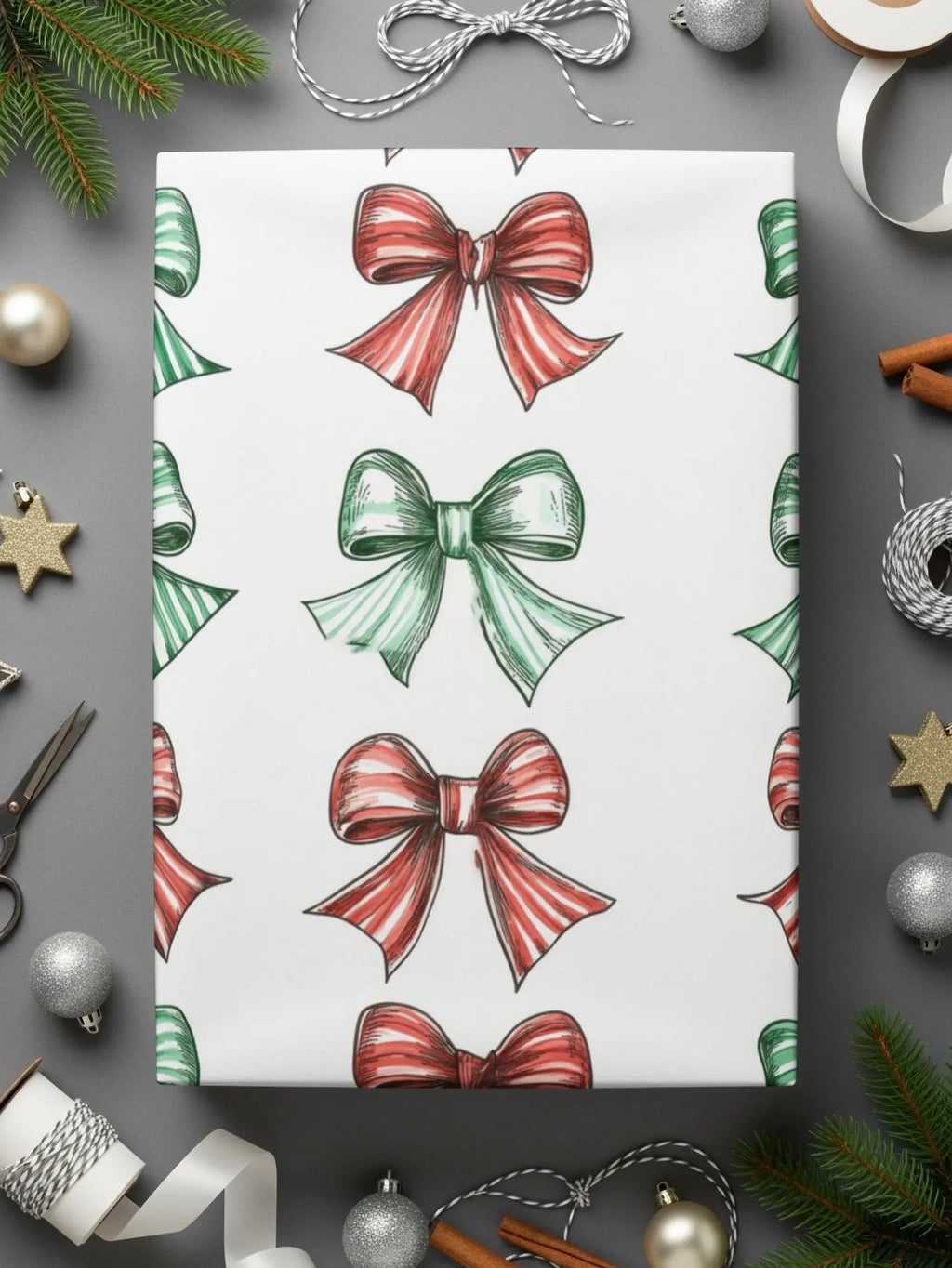 Christmas Bows Digital Paper, Red and Green Bow Pattern, Holiday Seamless Pattern, Festive Background, Scrapbooking Paper, Digital Download - Moore and Mountain