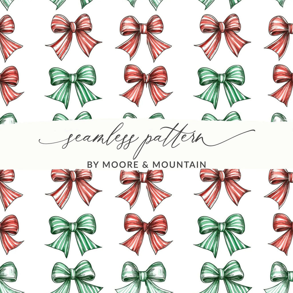 Christmas Bows Digital Paper, Red and Green Bow Pattern, Holiday Seamless Pattern, Festive Background, Scrapbooking Paper, Digital Download - Moore and Mountain