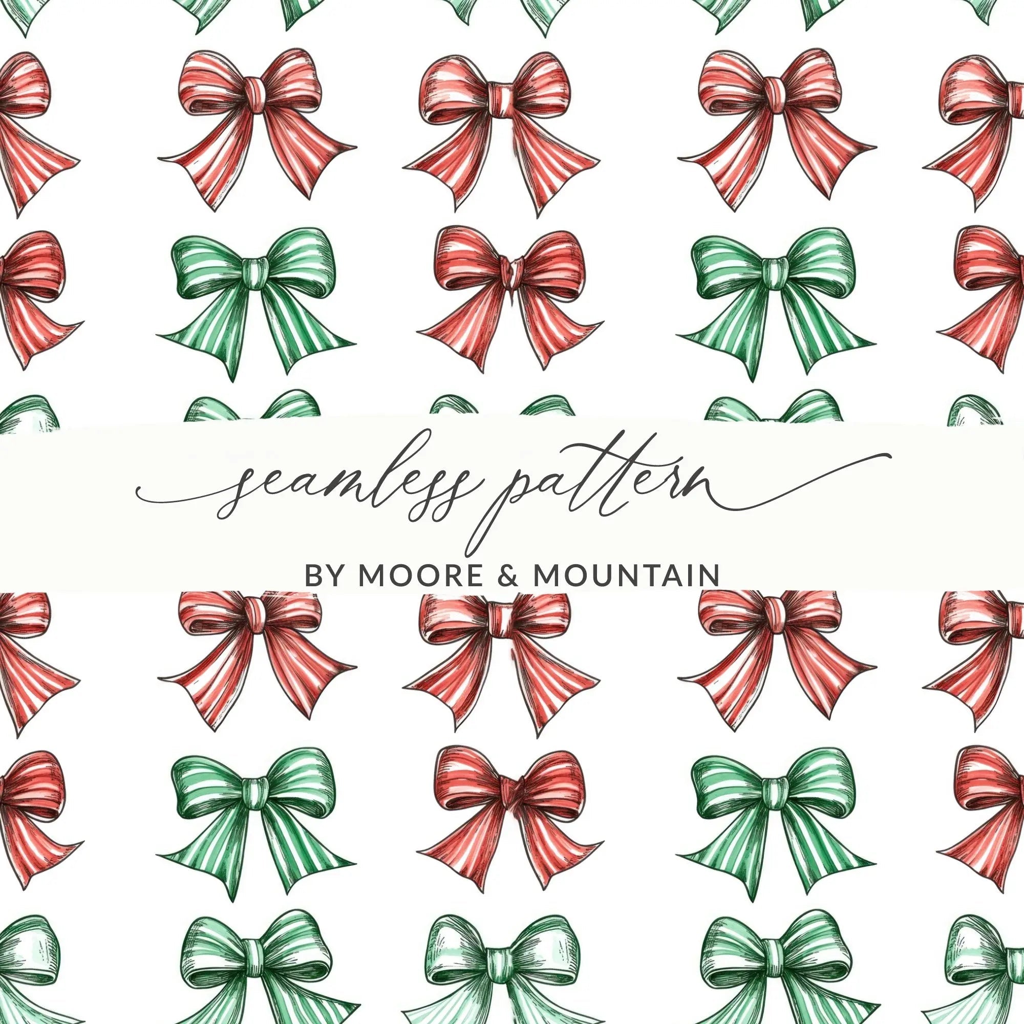Christmas Bows Digital Paper, Red and Green Bow Pattern, Holiday Seamless Pattern, Festive Background, Scrapbooking Paper, Digital Download - Moore and Mountain
